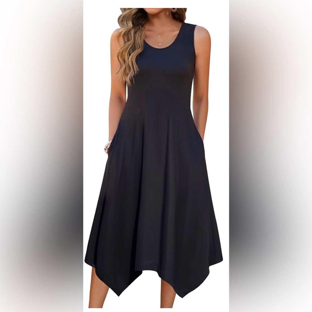 Pact Black Sleeveless Midi Handkerchief Hem Dress